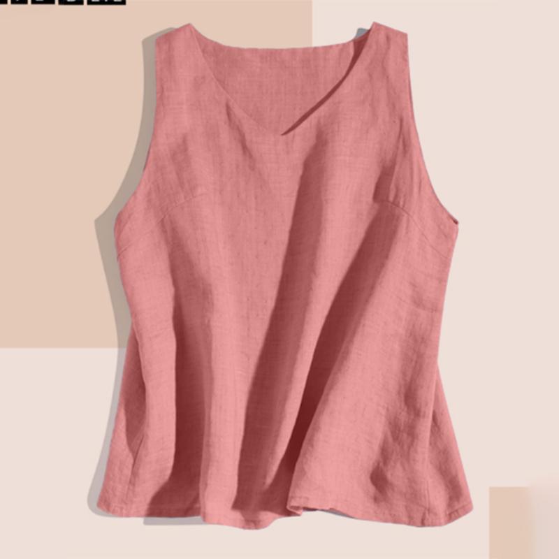 

ZANZEA Женские повседневные летние хлопковые майки без рукавов с V-образным вырезом 3XL розовый