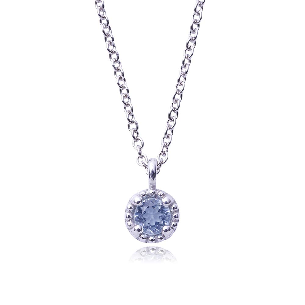 VOTRE COUTURE Natural Aquamarine One Size Fits Handcrafted by a Jewelry March Birthday Round Necklace, All, Artist, Women's, Birthstone, Gift, Silver,