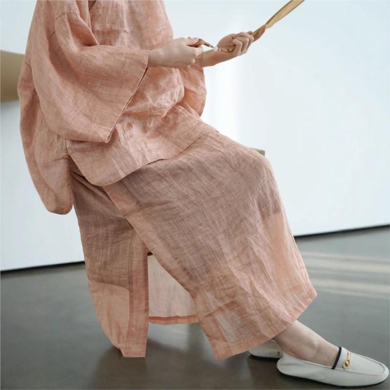 Johnature Fuste de damă vintage cu culoare uni, talie elastică, pânză ramie de înaltă calitate, fuste de vară largi de damă în A