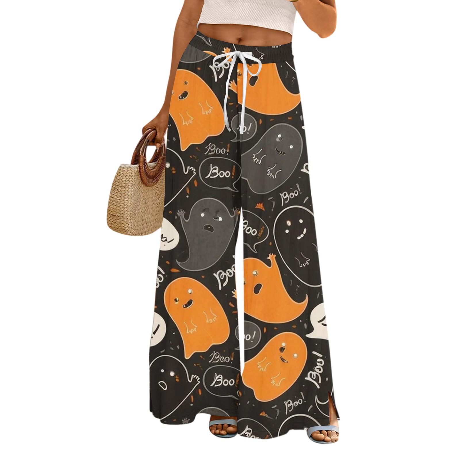 

Женские брюки с широкими штанинами с принтом на Хэллоуин, с карманами, с высокой талией, на кулиске, свободные, повседневные L