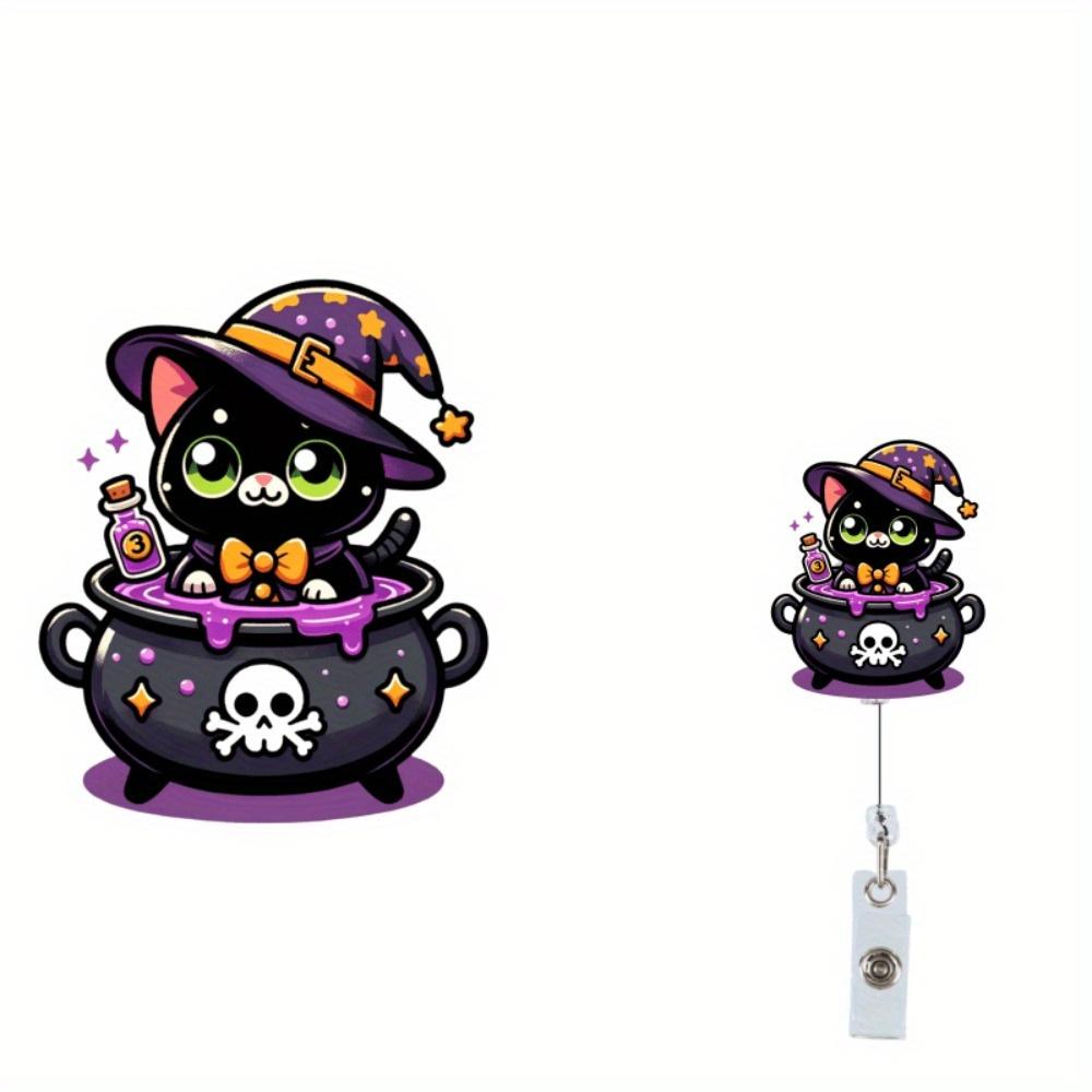 1PC Alluring Cat Wizard Extendable ID Card Holder with Heart Anatomical Clip - Perfect for Nurses, Doctors, and Office Workers