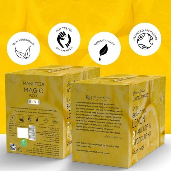 Aroma Magic 6 step Brightening Lemon Manicure & Pedicure Kit | Calms & relaxes muscles, de-tans & brightens skin| Pack of 1