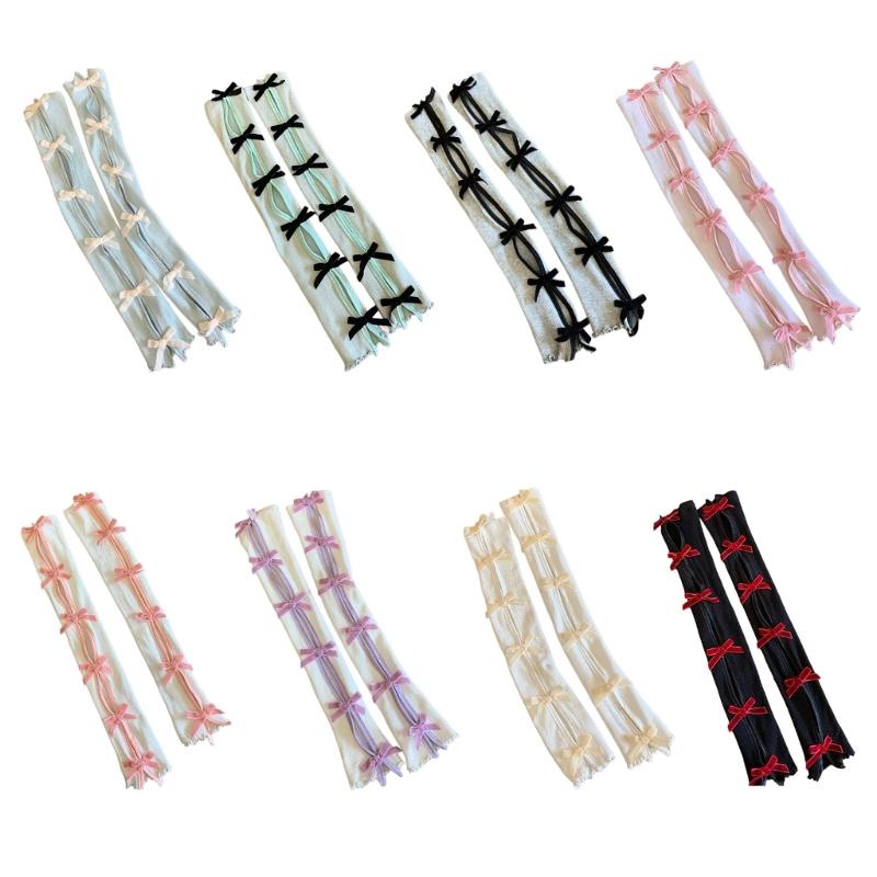 Flocking Bowknot Arm Sleeves for Women Teens Girl Elegant Hollowed Out Decorative Sleeves JK Arm Decors Party Oversleeve