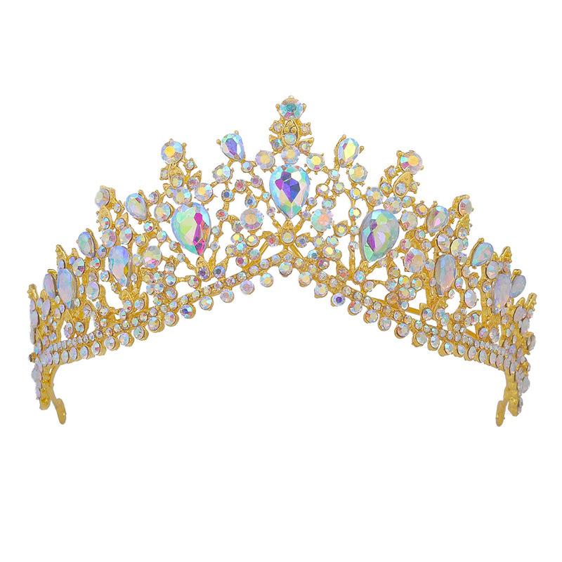 Royal Queen Water Drop Crystal Tiaras and Crowns Purple Bridal Diadem Wedding Crown Girls Hair Jewelry Accessories