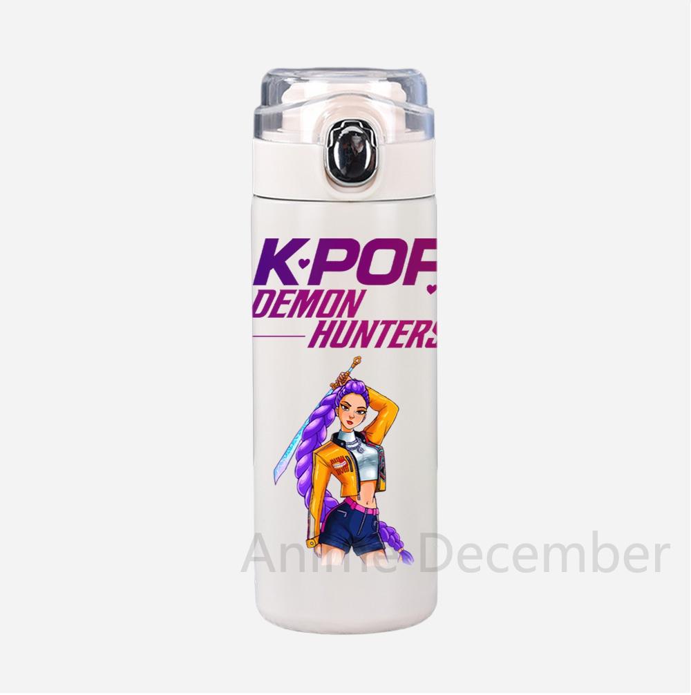 Anime K-Pop Lovci démonů Tištěná termoska Přenosná nerezová láhev na vodu 400 ml Nepropustný kempingový pohár na vodu Dárky