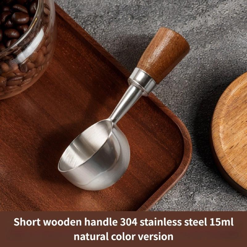 Accurate Measuring Spoon for Coffee Bean Features Comfortable Walnuts Wood Handle and Stainless Steel Construction