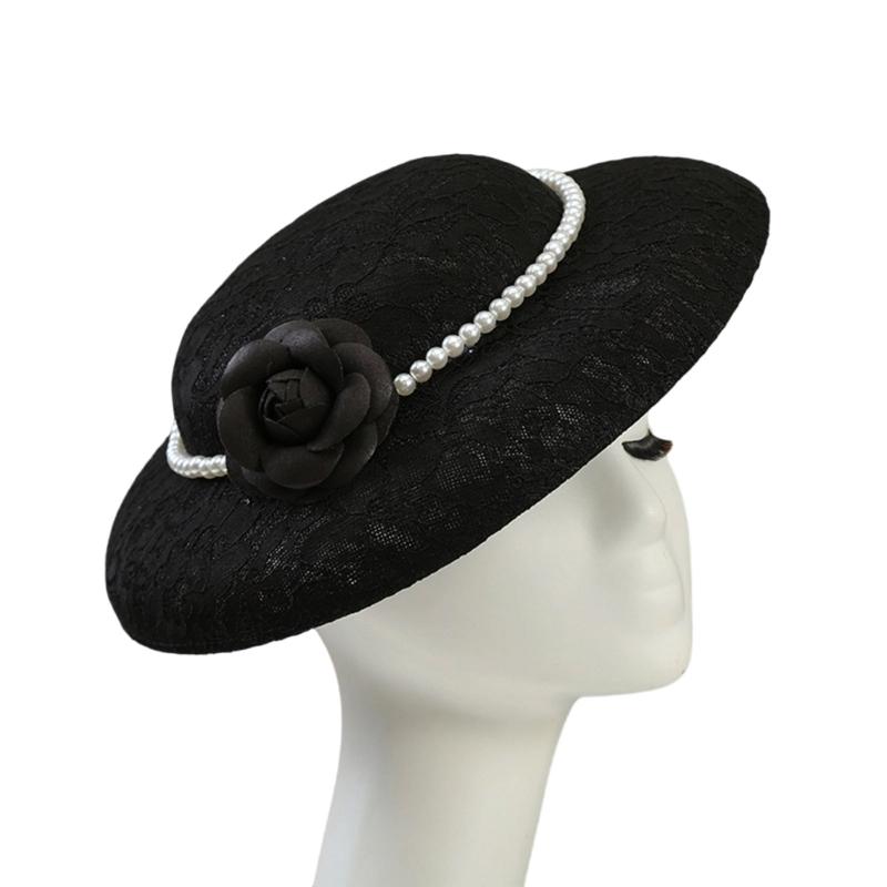 Elegant Pearls Embellished Linen Bucket Hat With Flower Accents For Weddings And Outdoor Event