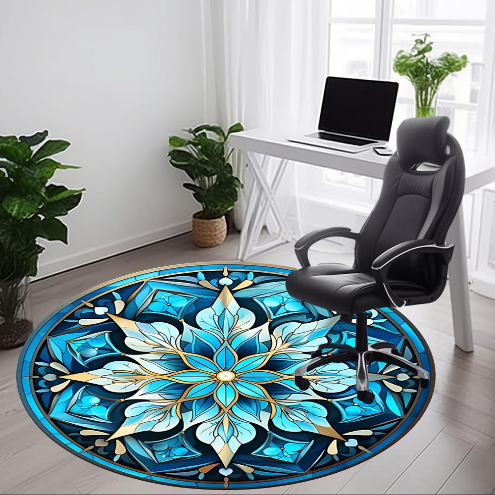 1pc Blue Floral Mandala Chair Carpet for Office Non-Slip, Machine Washable Rug for Office - Holiday DecorMachine Made yy251029108