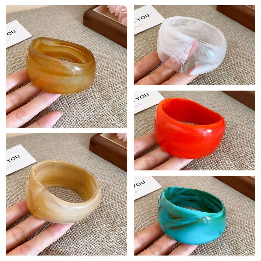 Exaggerated Retro Acrylic Bangle Colorful Geometric Hand Ring Irregular Wide Bracelet  Daily