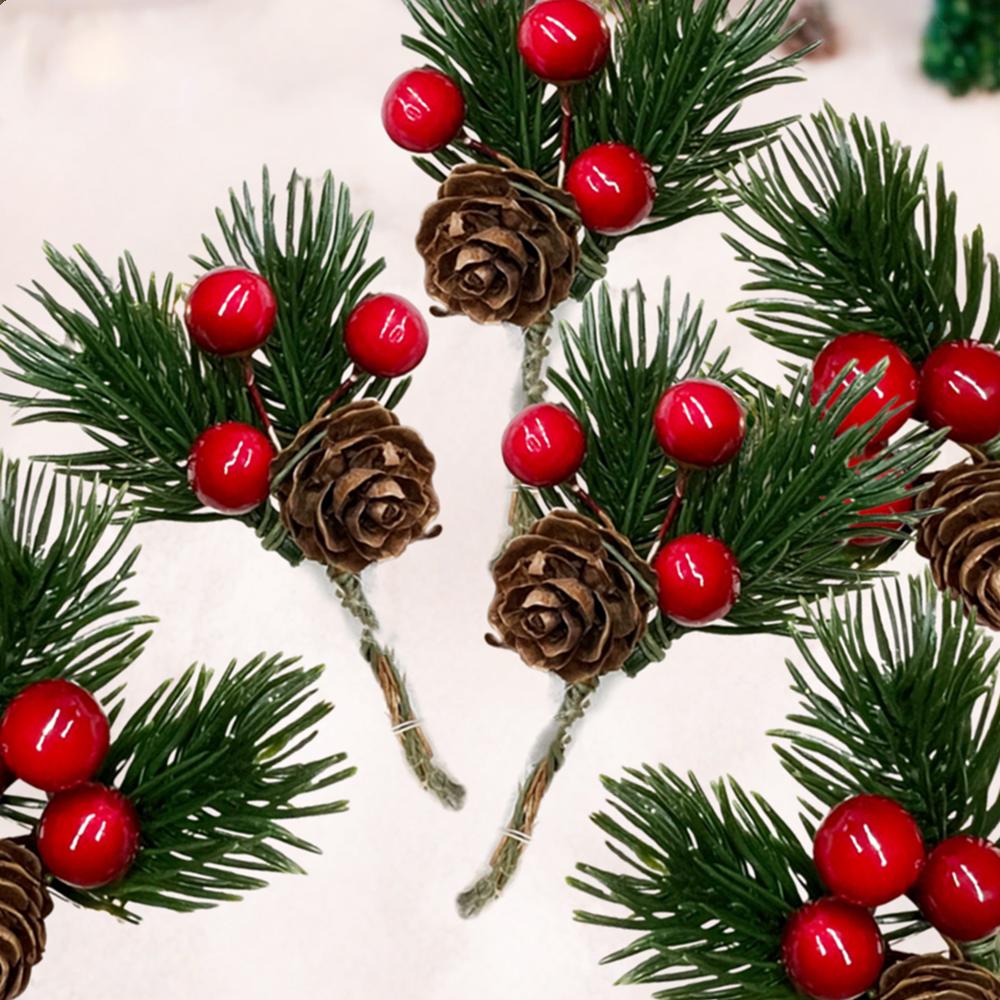 Decorazioni Natalizie 10 Pezzi Pigne di Natale Bacche Rosse Artificiali Faux Pigne per Corone di Fiori Decorazioni Regali di Natale
