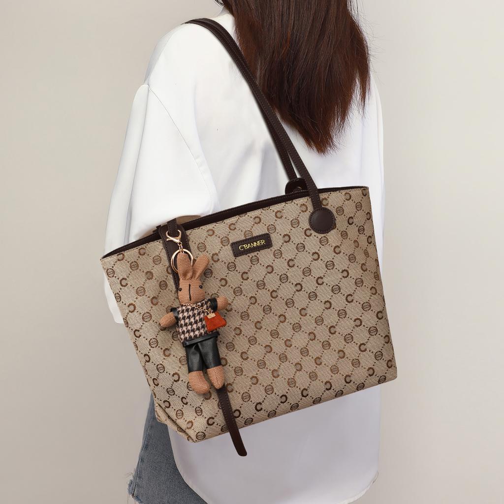 New C°BANNER Fabric Carry Underarm Tote Bag Shoulder Bag Women's Coffee Q10211