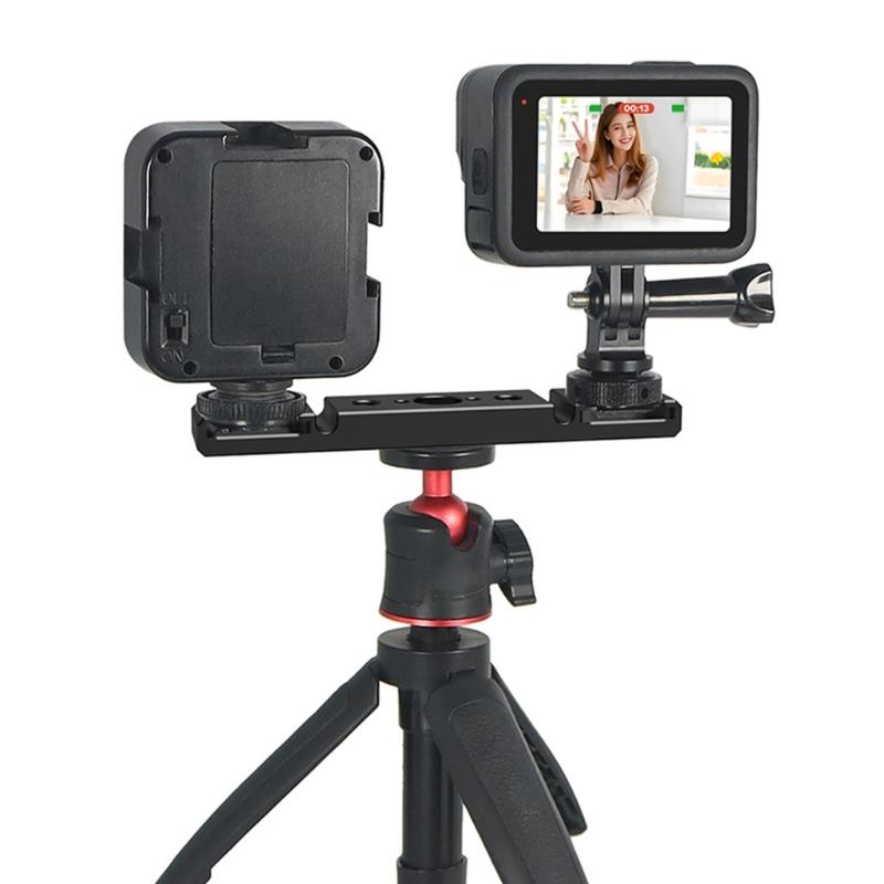 Double Cold Shoe Mount Extension Bar Aluminum Brackets for DSLR Camera Accessories Microphone LED Light Mounting