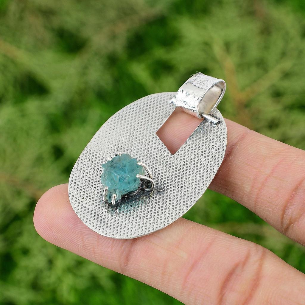 Daughters Day Deal Neon Apatite Rough Gemstone Pendant Jewelry Sterling Silver