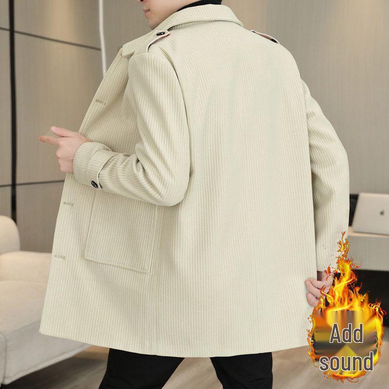 Men s Mid-Length Woolen Trench Coat - Autumn/Winter Plus Velvet, Thickened Casual Style 3XL 160-180