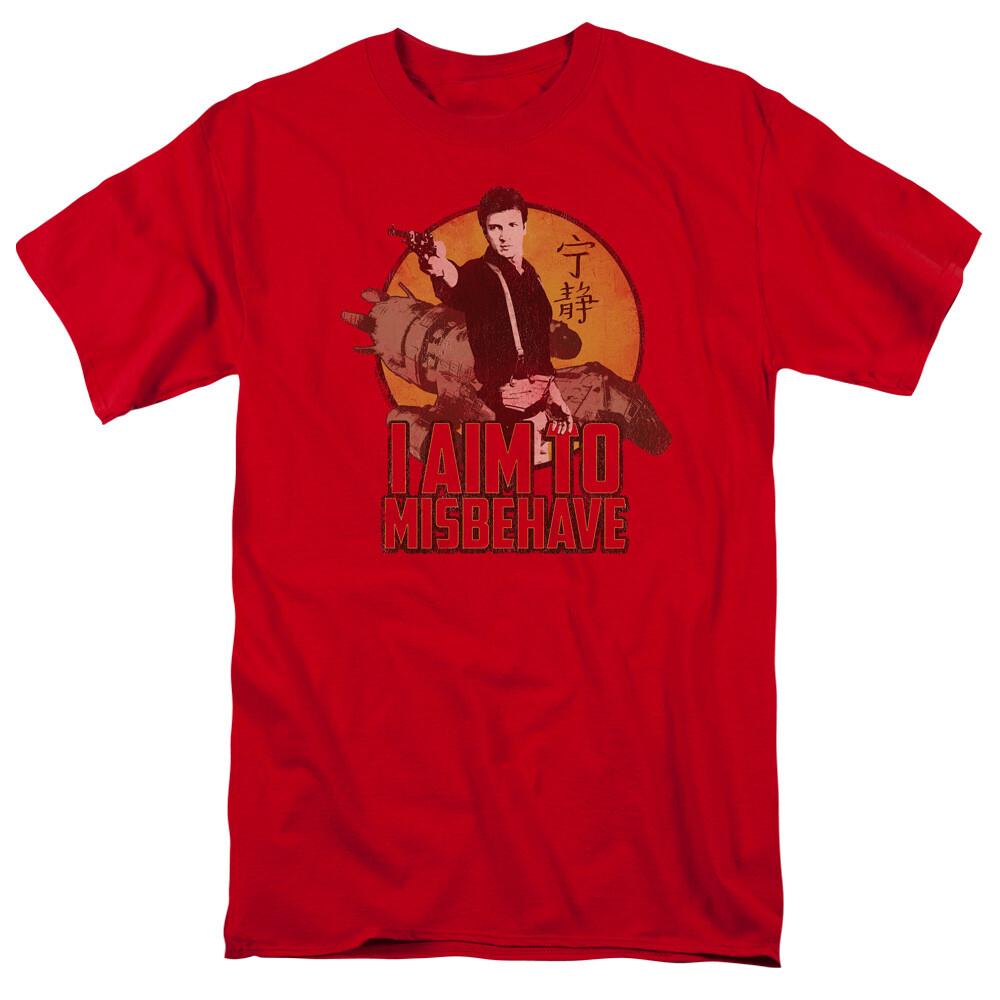 Firefly I Aim To Misbehave T Shirt Licensed Sci-Fi Alien TV Show Tee New Red L