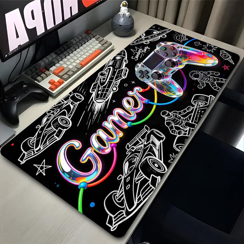 Gaming Mouse Pad Anime Gamer Keyboard Pad Gamepad Pattern Design Desk Mouse Mat Speed Rubber Cartoon PC Black And White Mousepad