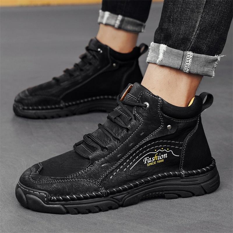 Men's High-top Leather Boots Casual Sneakers Outdoor Shoes