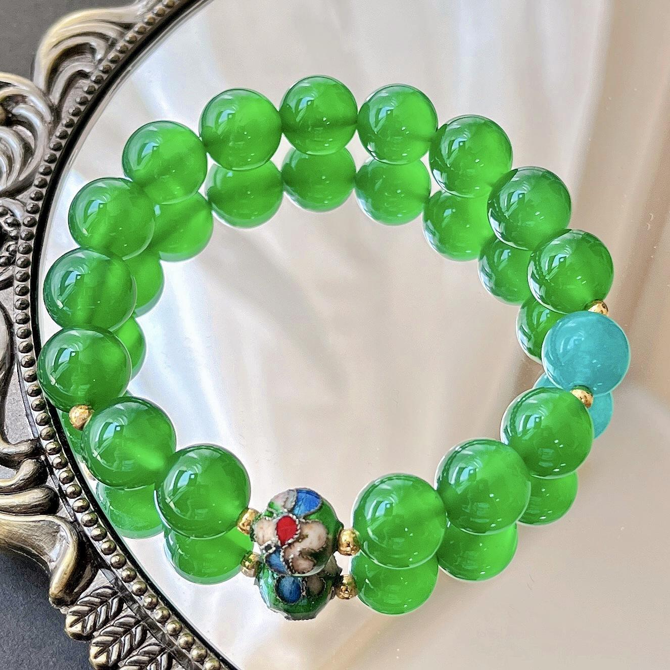 10Mm High Quality Natural Imperial Green Jade Color Chrysoprase Bracelet