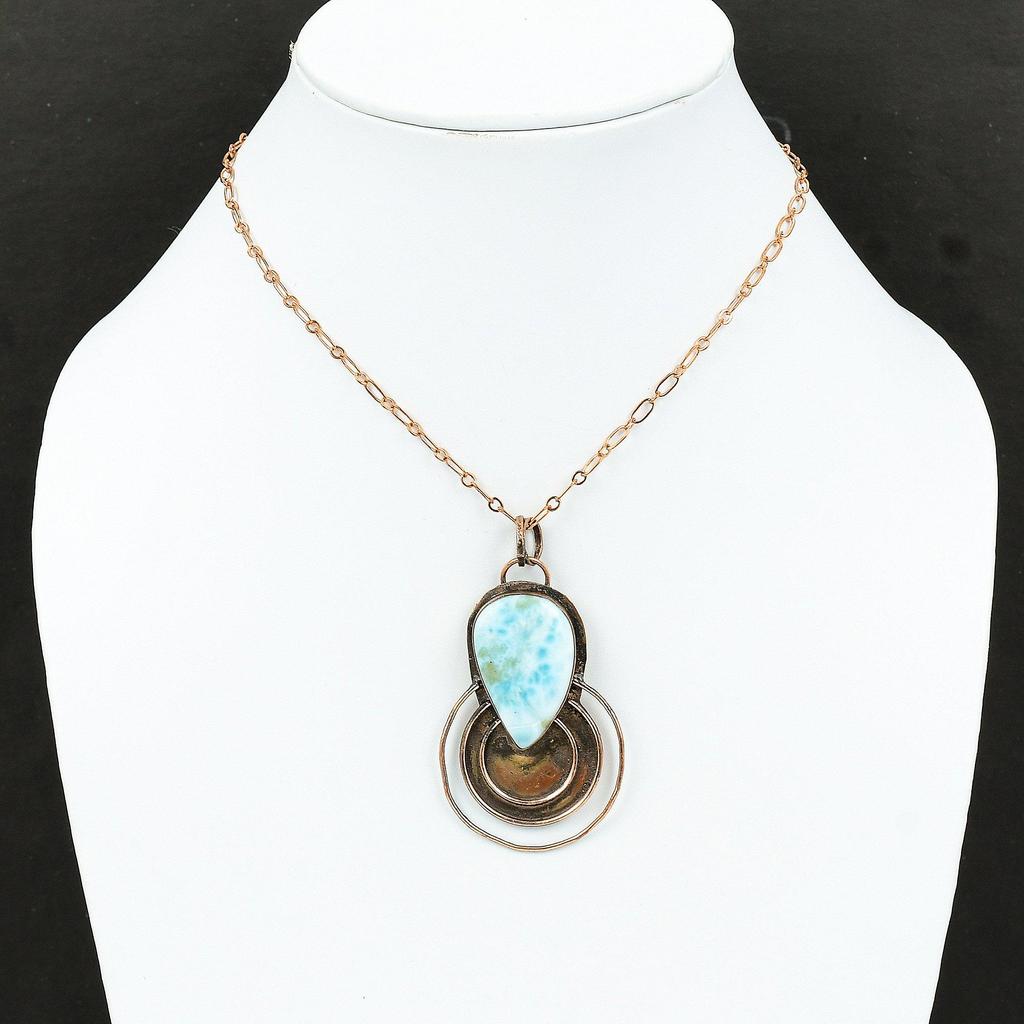 Larimar Pendant Copper Pendant Antique Pendant Larimar High Qaulity Gemstone Jewelry Handmade Boho Style Pendant Gift For Her Copper Jewelry