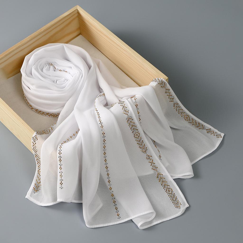 New Rhinestone Chiffon Hijab Scarf Women Muslim Hijab Shawl Plain Soft Headband Fashion Solid Color Long Muffler Islam Turban