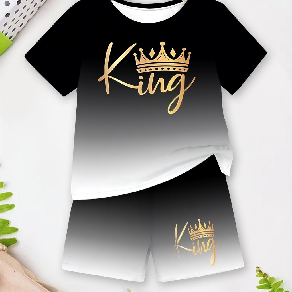 2-piece boy gradient pattern summer fashion 3D printed short sleeved T-shirt top and shorts set