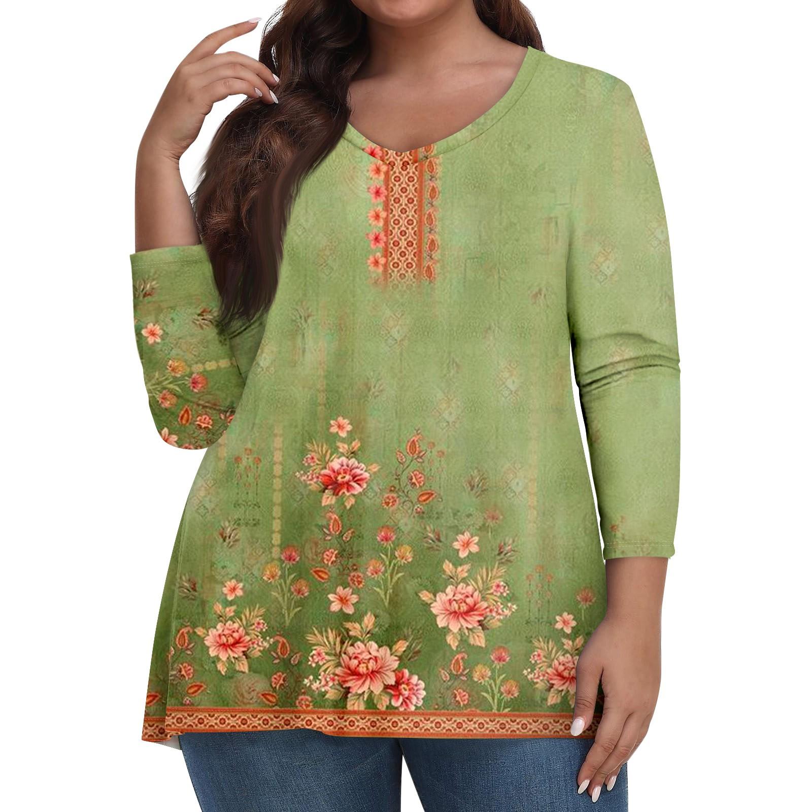 

Женские топы больших размеров, рубашки с рукавами 3/4, повседневная одежда с V-образным вырезом, топы с принтами