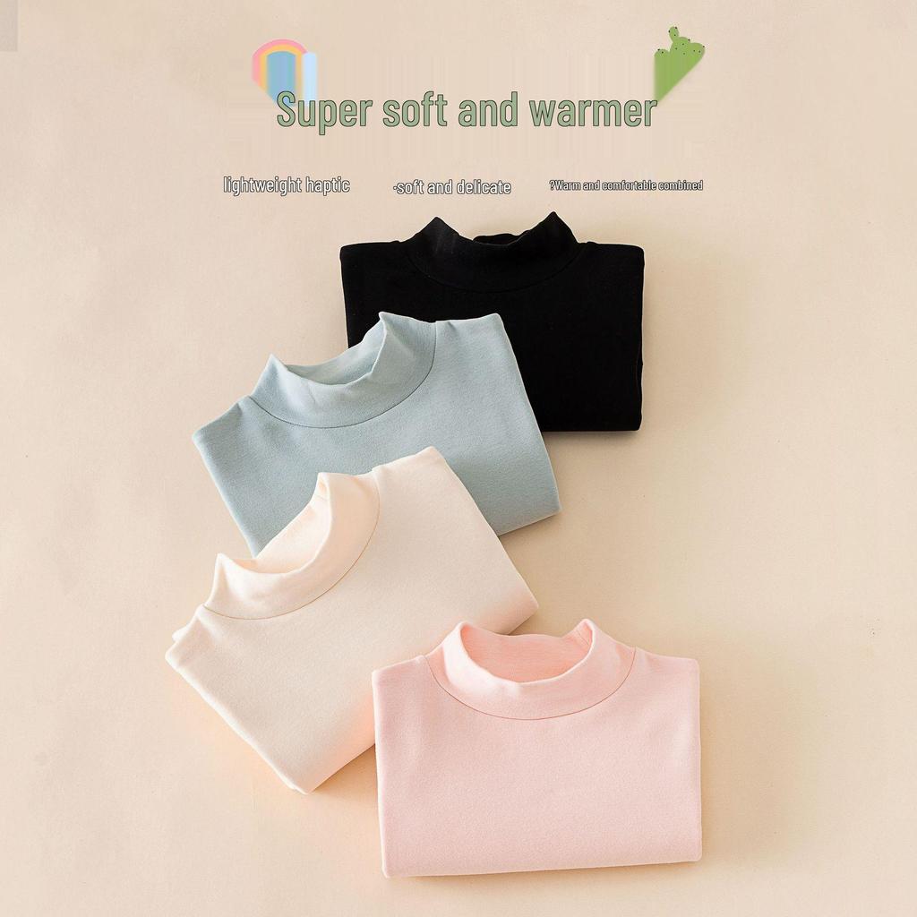 2024 Kids' Warm Long-Sleeve Mid-Collar Cotton T-Shirt for Autumn & Winter
