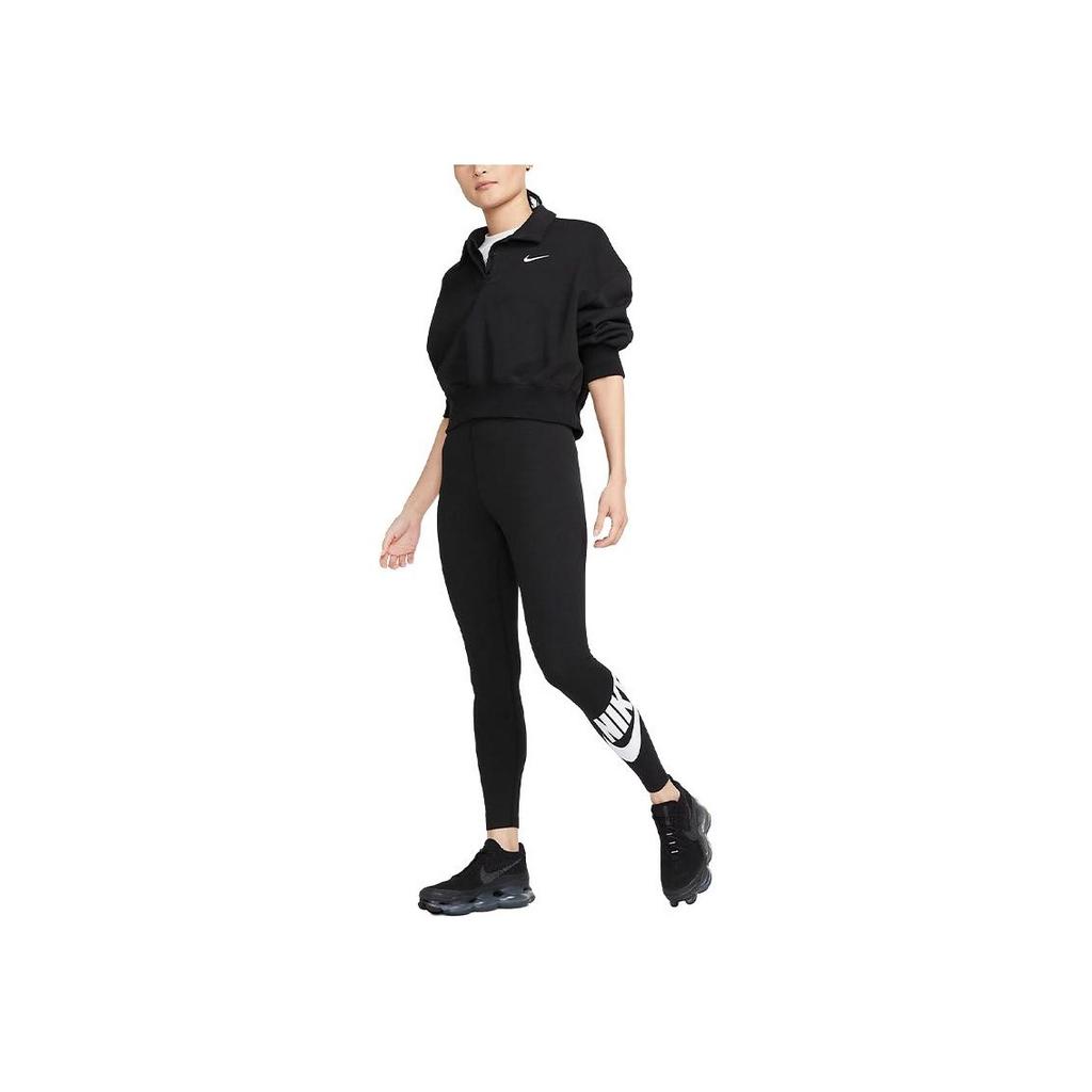 Nike Sportswear Classics Logo Print High-Waisted Fitness Leggings Women Bottoms Black DV7792-010