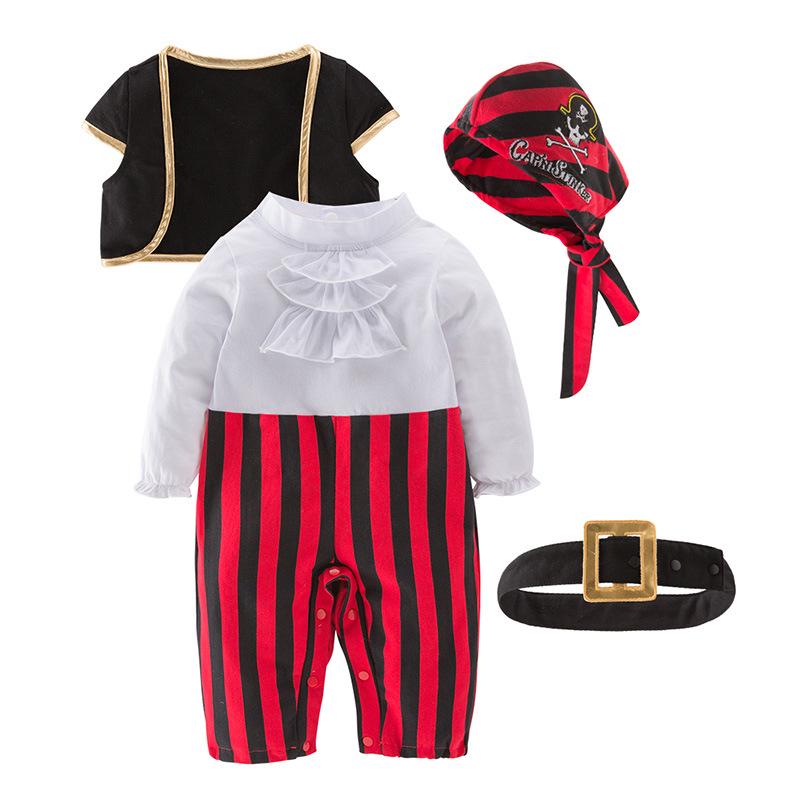 

Boys Pirate Captain Jumpsuit Holiday Outfit - 4 Piece Long Sleeve Set for Babies (Spring/Autumn) Photography Clothes Size 110 for 3-4 years
