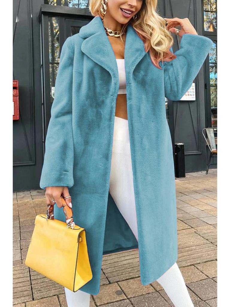 2024 Autumn/Winter Women's Fashion Lapel Tie-Up Plush Long Coat