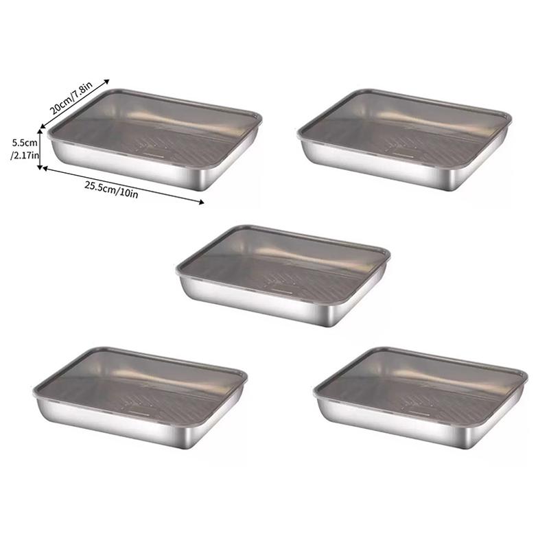 2/3/4/5 Pezzi Contenitore per Alimenti in Acciaio Inossidabile con Coperchio Grande Capacità Conservazione Alimenti Scatola per Mantenere la Freschezza Vassoio