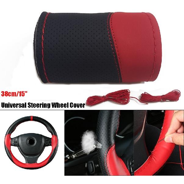15  Universal Hand Seam Car Steering Wheel Cover Leather Stitch On Wrap Antislip