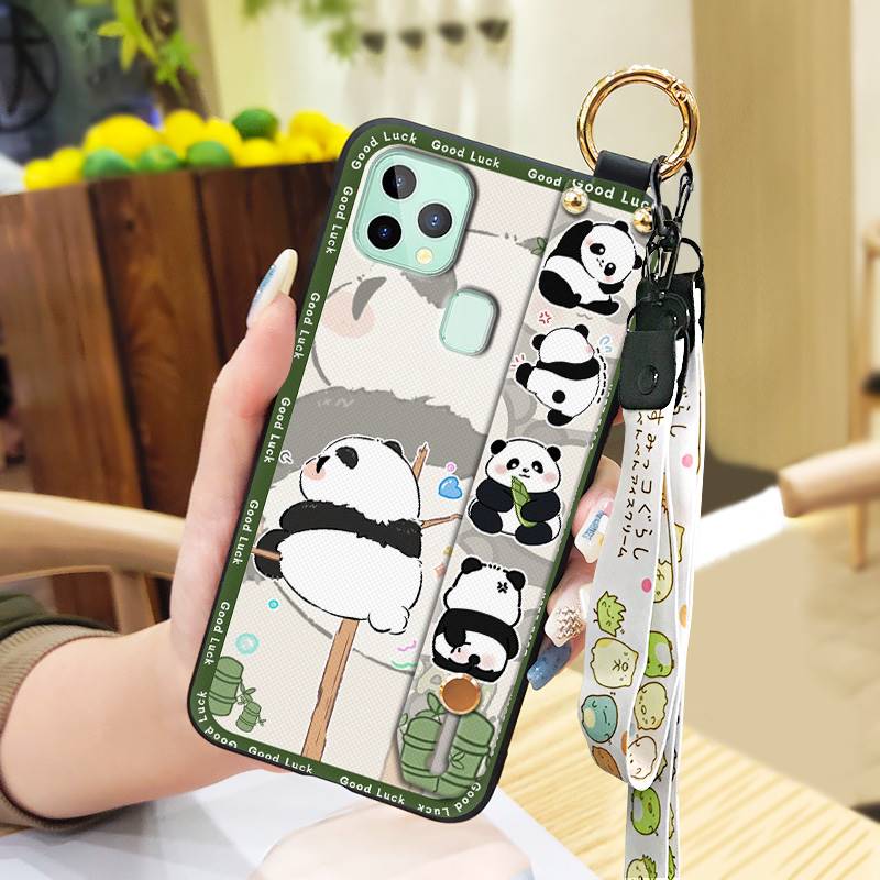 Silicone Protective Phone Case For Oukitel C22 Cartoon Wristband Fashion Design Anti-knock Panda Phone Holder Kickstand