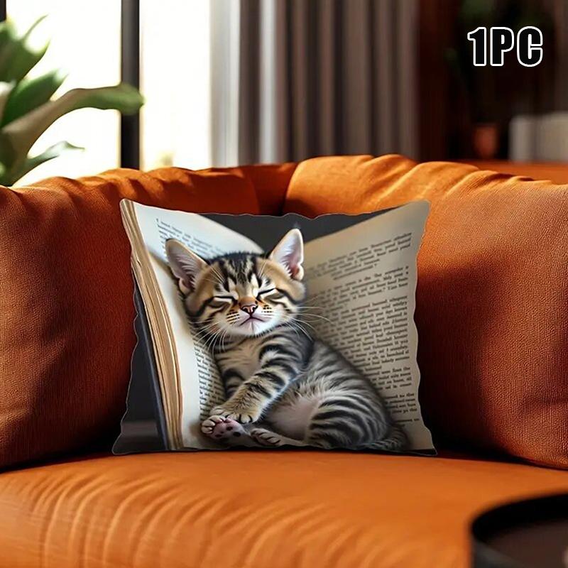 Cat Pattern Square Pillow Cover 18X18 Inches Single-Sided Printed Pillow Cover Home Pillow Cover Living Room Decoration