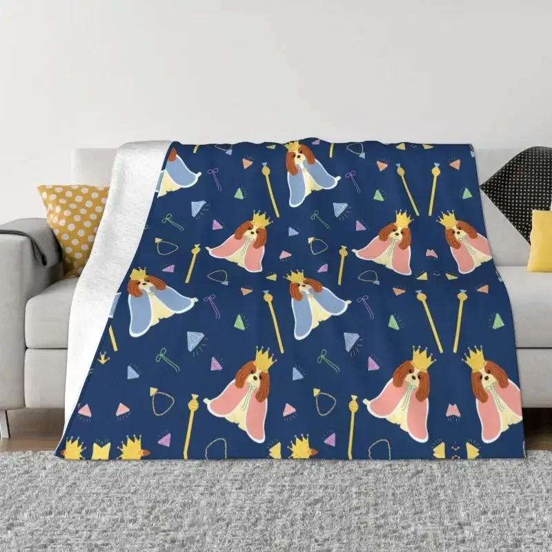 Cavalier King Charles Spaniel Blankets Flannel Winter Floral Bouquet Cute Dog Lover Breed Pet Portrait Throw Blanket For Bedroom