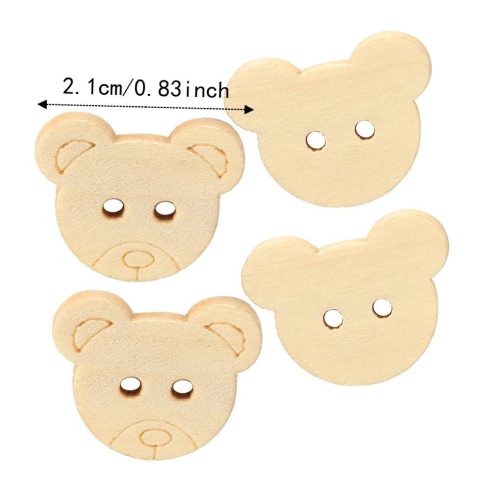 100pcs 21mm Diameter Animal Sewing Buttons Unfinished Raw Wood Bear Shape Buttons For Sewing Crafts