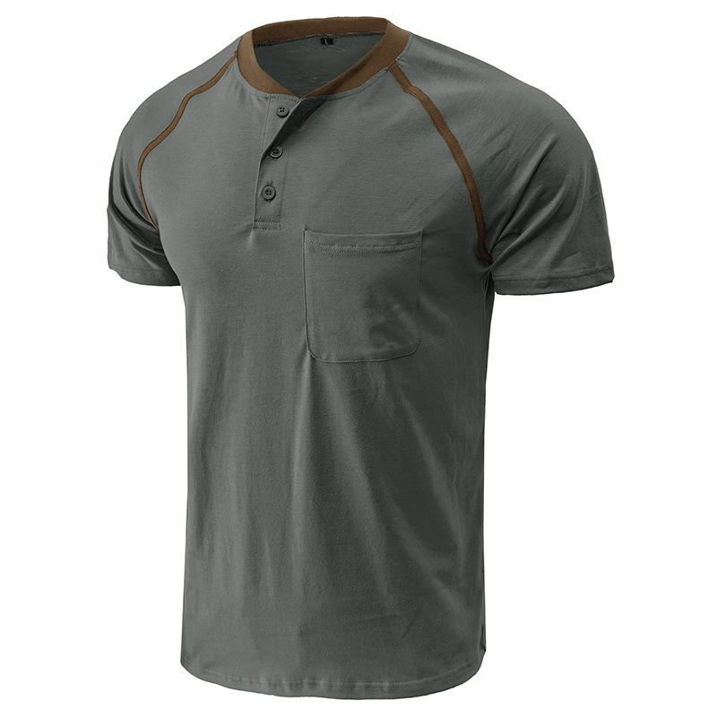 Summer men's Henley shirt colour blocking body shirt men fashion men's short-sleeved men's t-shirt tops