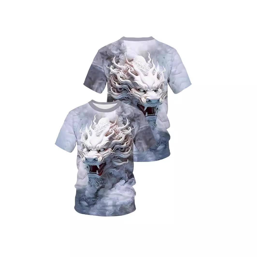 

Літні чоловічі футболки з візерунком «Тигр-дракон» і 3D-принтом. Модні повсякденні спортивні футболки з круглим вирізом і короткими рукавами. Вуличний одяг, великі топи 6XL