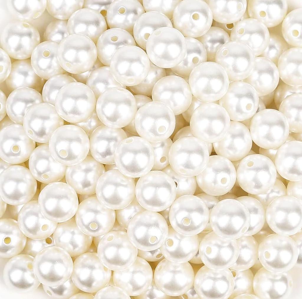 Pearl Beads BetterJonny 170 Pieces Craft Round Pearls with Holes White Hand Pearl Parts Boxed Craft Materials Handmade Materials (12mm Double Holes)…
