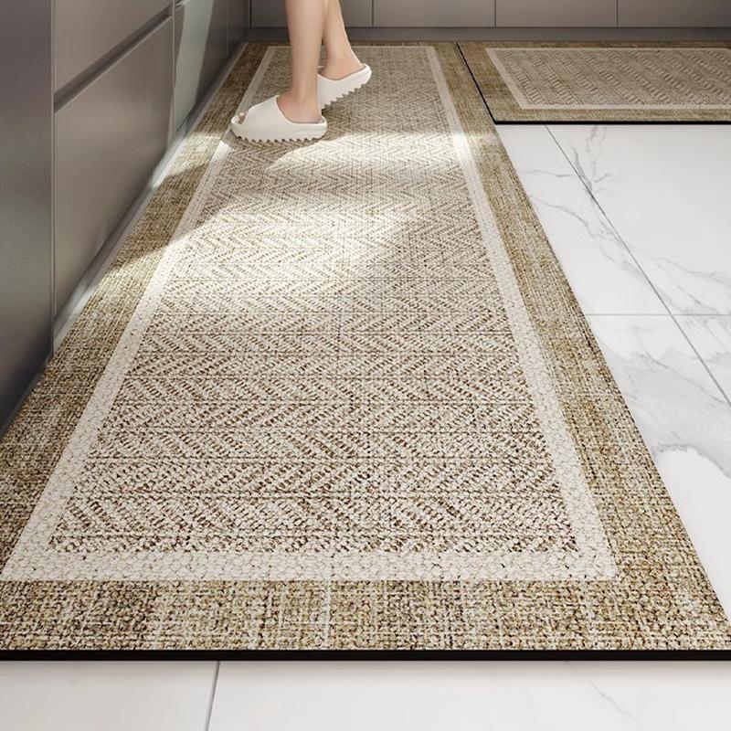 Kitchen Floor Mat Waterproof Oil-proof Carpet Pvc Leather Non-slip Foot Mats Long Rug Grey Minimalism Style Home Decoration Rugs