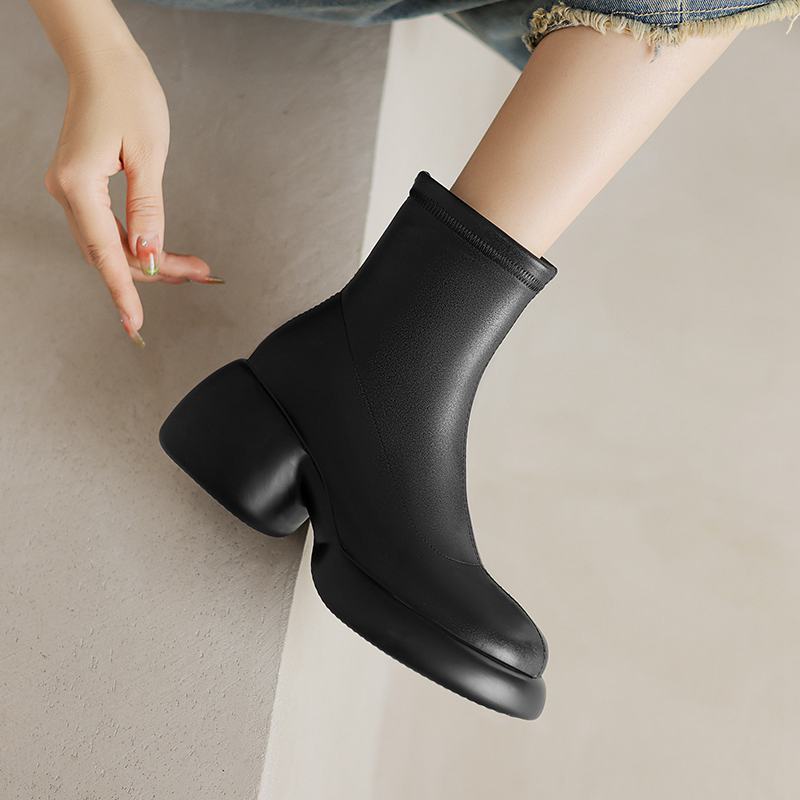 Krazing Pot Microfiber Winter Round High Heels Western Boots Women Zipper Size 43 Street Wear Platform Ankle Boots