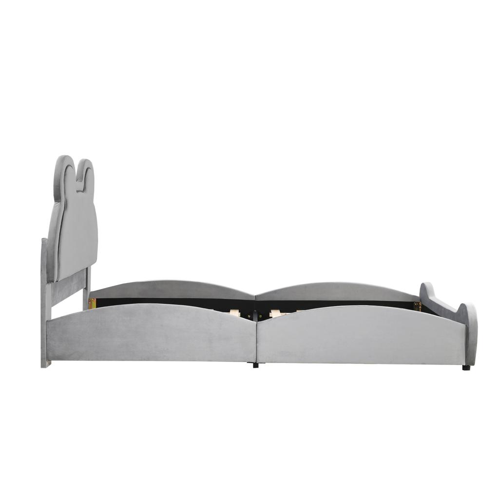 Upholstered Bed Beautiful Children's Bed, 90 x 200 cm, Bear Shape. Single Bed made of Skin-Friendly Velour, Grey