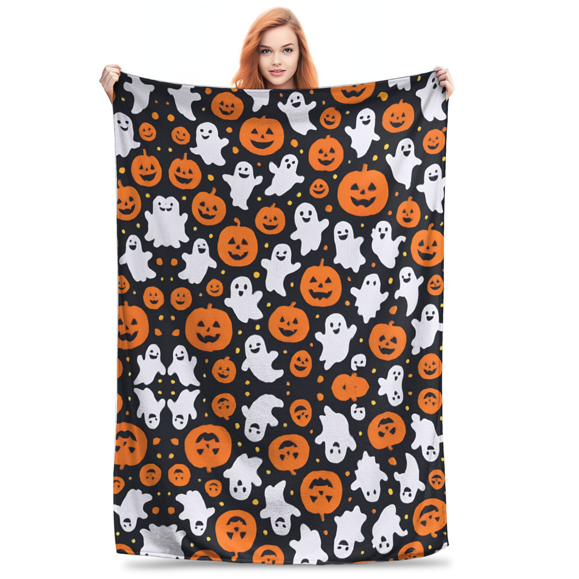 

Halloween Ghosts and Pumpkins Flannel Blanket Winter Soft Durable Bedding Throws for Children Fluffy Bedspread Sofa Bed Cover 75x90cm