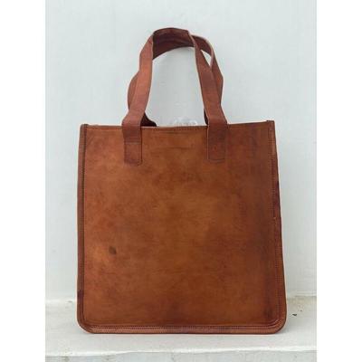 Yeni Kadın Vintage Görünümlü Hakiki Kahverengi Deri Tote Omuz Çantası El Yapımı Çanta