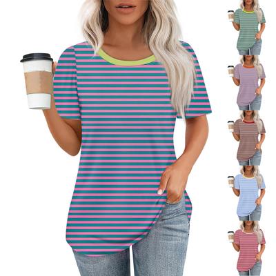 Γυναικείο Μοντέρνο Καθημερινό Μπλουζάκι Πουλόβερ με Μανίκι Κοντό και Εκτύπωση, Στρογγυλή Λαιμόκοψη