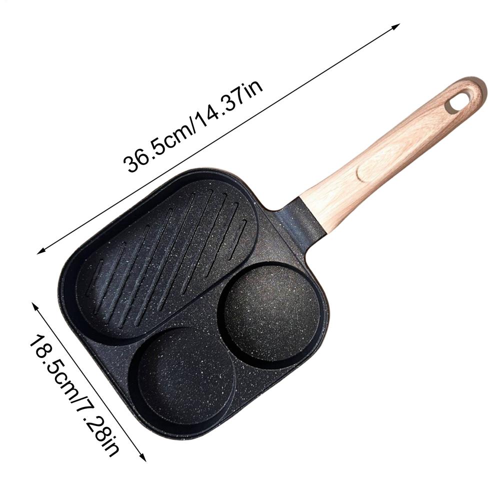 

Сковорода для завтрака Сковорода для жарки яиц Сковорода с антипригарным покрытием 3-секционная посуда для индукционной электрической плиты Домашняя кухня Барбекю Гриль Ресторан чёрный