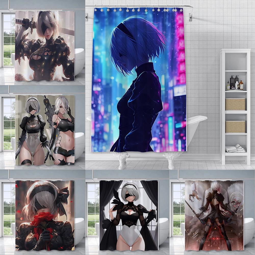 Shower Curtain Waterproof Polyester Fabric Paint Colorful Curtains Adventure game Nier Automatas Home Bathroom Decor With Hook