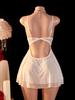 Sexy White Transparent Babydolls Exotic Dress Graceful Backless Female Night Women's Erotic Lingerie 2-piece Set Porn Nightgown