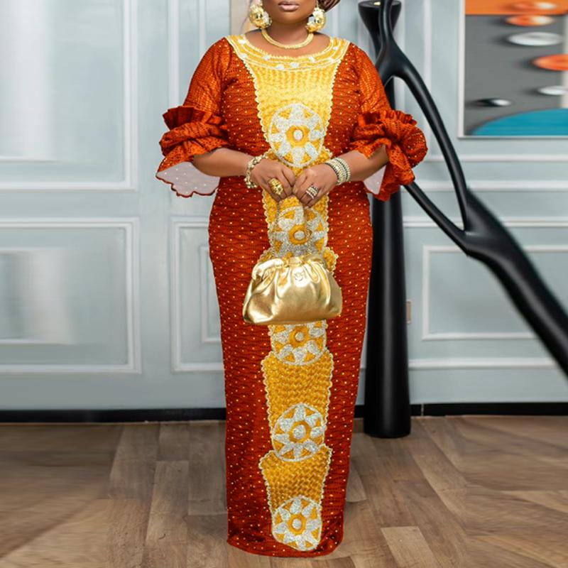 

Женские платья больших размеров с круглым вырезом и коротким рукавом с оборками и принтом 5XL оранжевый