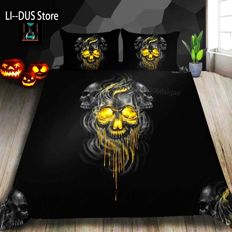 Dream NS Skeleton Bedding Set Linens Duvet Cover Quilt Comforter Pillow Case 3D Red King Halloween Bedroom Decoration